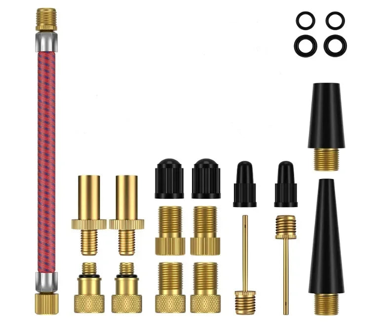 Kit da 21 pezzi per ago gonfiatore di pneumatici bici e adattatore tubo d'aria multi‑valvola