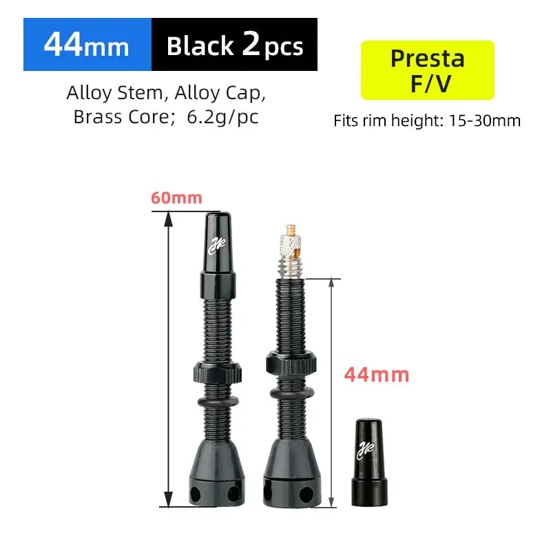 Valve Presta fără cameră 44/60/80mm cu unealtă – Miez din alamă și aluminiu – Roșu