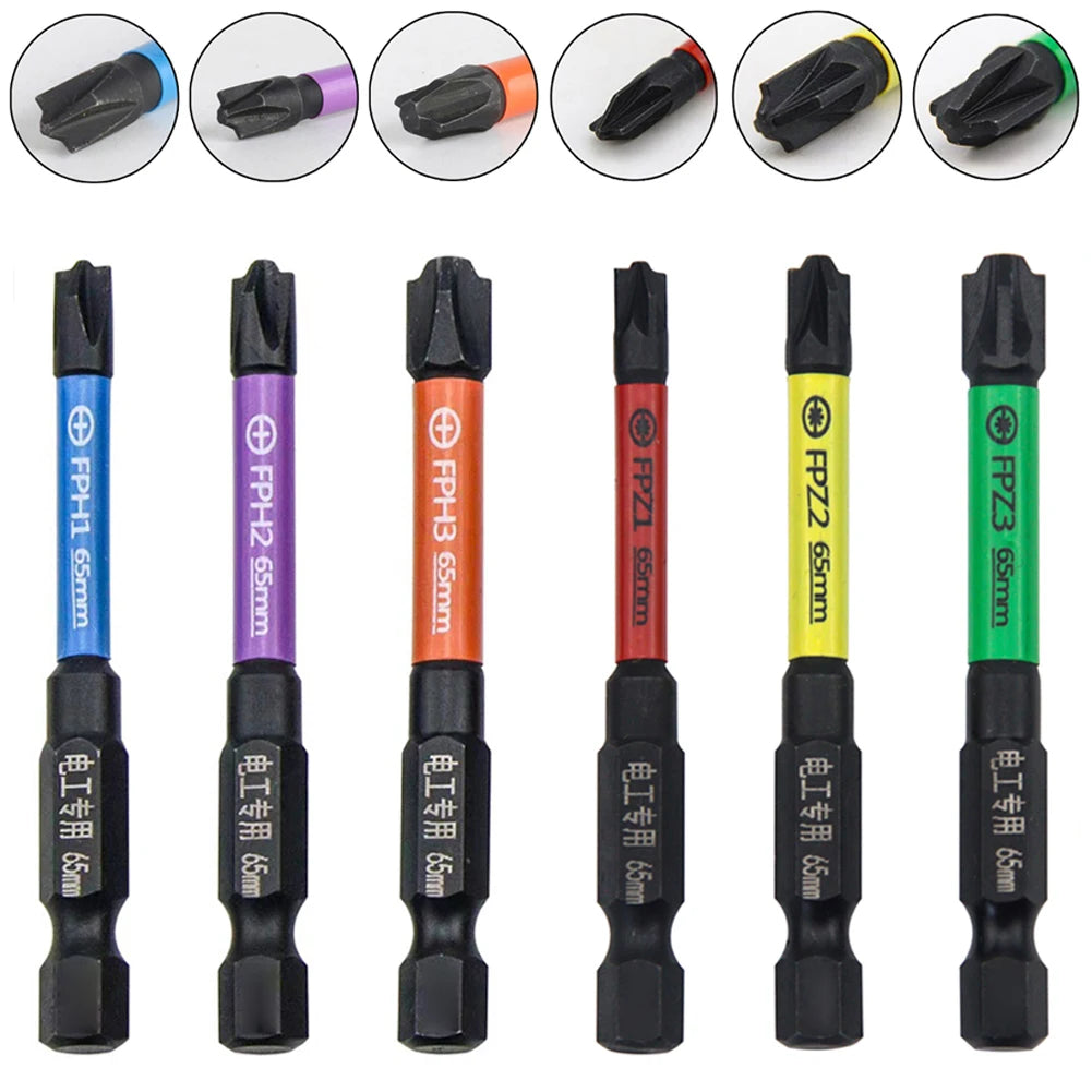 Conjunto de 6 peças de bits de chave de fenda cruzada magnética de 65 mm para disjuntores